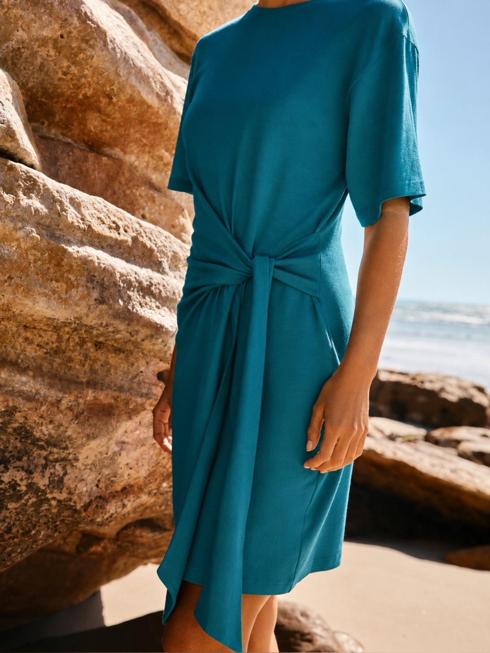 Ann Taylor Teal Tie-Waist Dress
